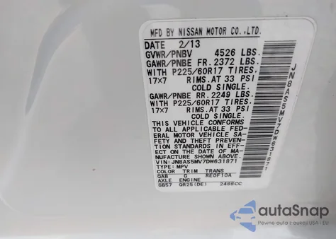 2013 Nissan Rogue Sv из США, поврежденный, VIN JN8AS5MV7DW631871